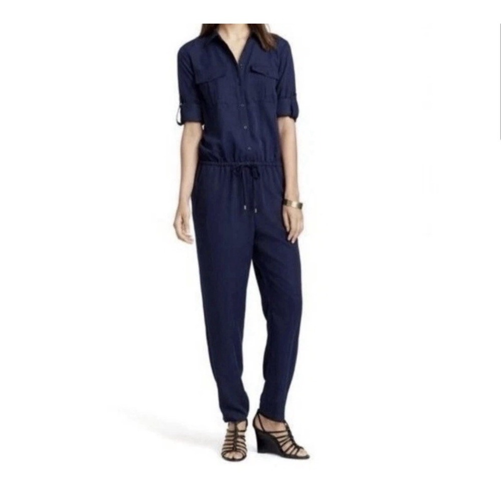 Ralph Lauren Navy Blue Long Sleeve Drawstring Button Down‎ Jumpsuit Women's Sz 8